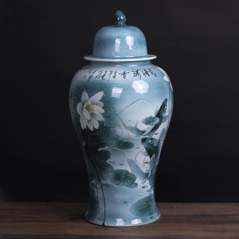 景德镇中式手绘陶瓷花瓶仿古客厅家居装饰工艺品瓷器摆件