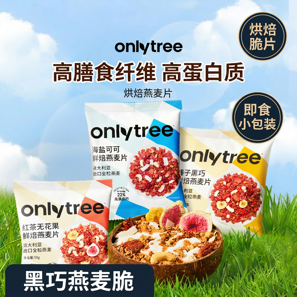 onlytree烘焙燕麦片黑巧早餐代餐即食坚果水果麦片椰子脆片小包装