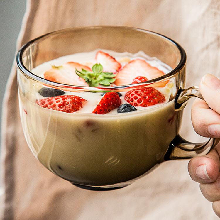 家用高硼硅耐热玻璃水杯带把手大口径杯子茶杯带盖勺子咖啡杯防烫
