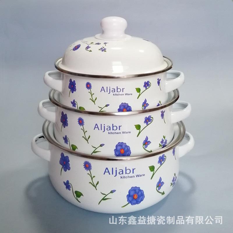 怀旧加厚双耳锅泡面碗炖汤锅电磁炉加热搪瓷汤盆家用带盖汤碗