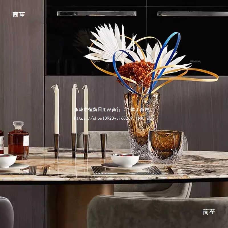 简约现代轻奢琉璃加厚玻璃花瓶套装水培插花样板间售楼处软装摆件