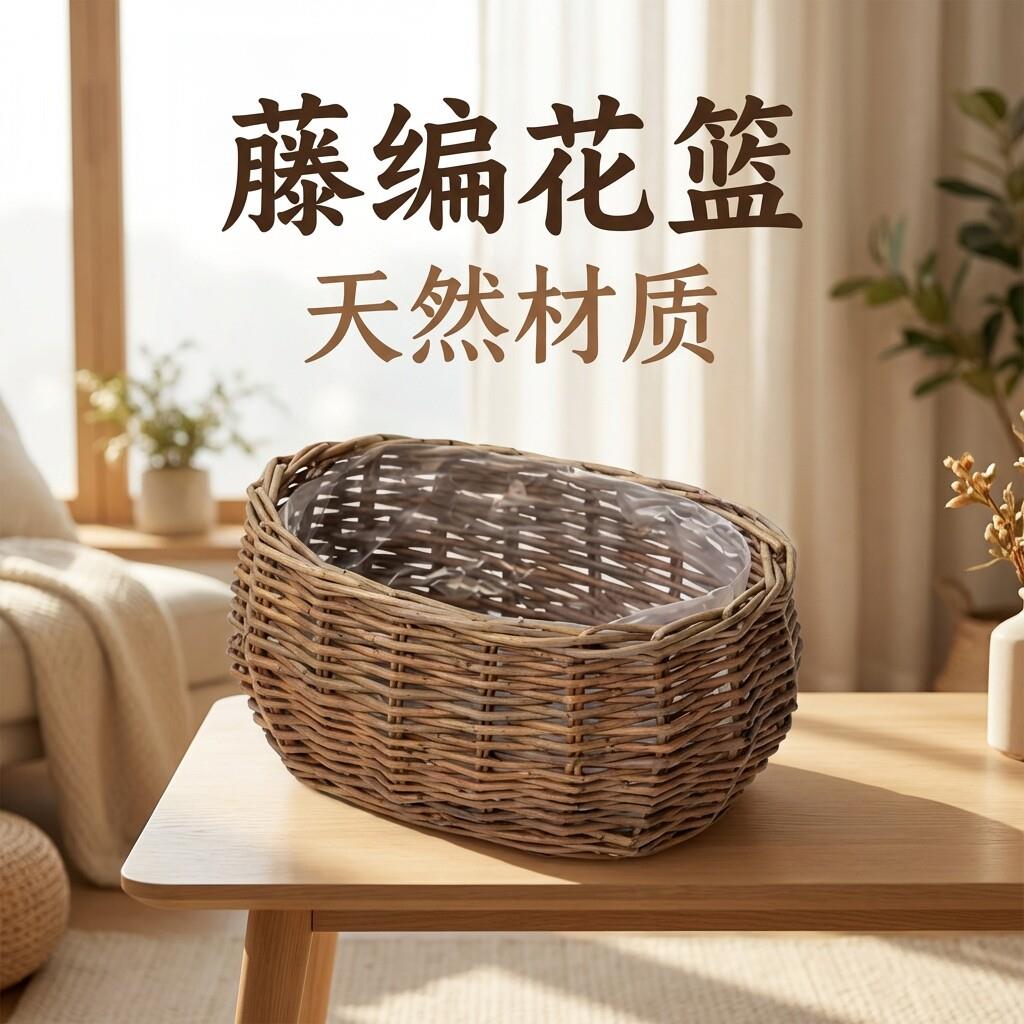 复古编织藤编花篮花盆柳编草编手提多肉篮子花园杂货装饰花器摆件