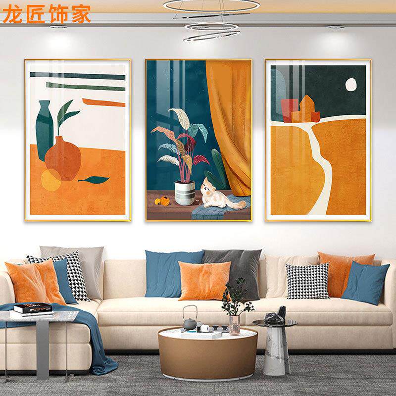 龙匠饰家北欧MUBP2423风客厅晶瓷画厂家约抽象框画有现格代简卧室