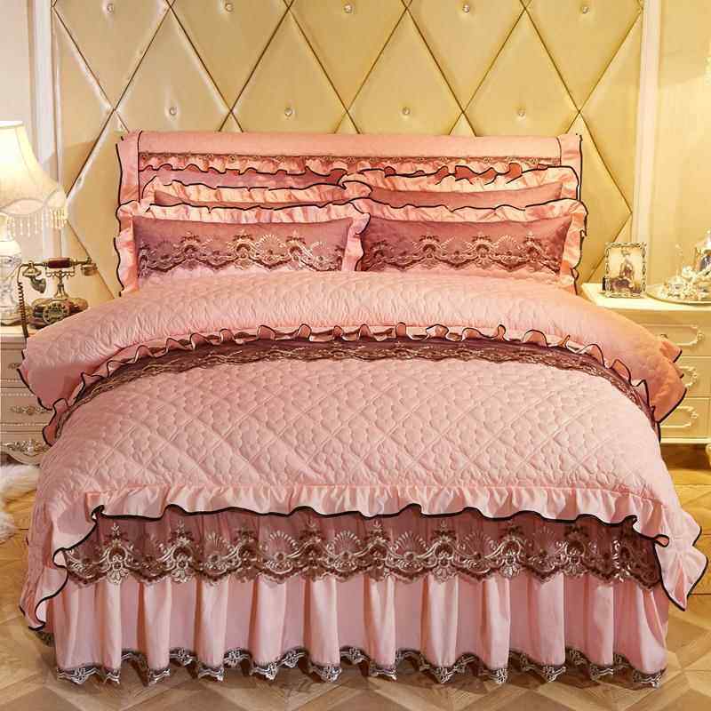 高档欧式棉蕾丝床1裙四件套床上用品1.5m.8米人4件夹套加厚床罩双