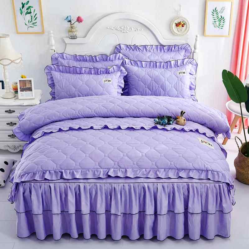 正品全套夹棉加厚网红床裙四件套全式纯棉床罩被套公主风棉床品套