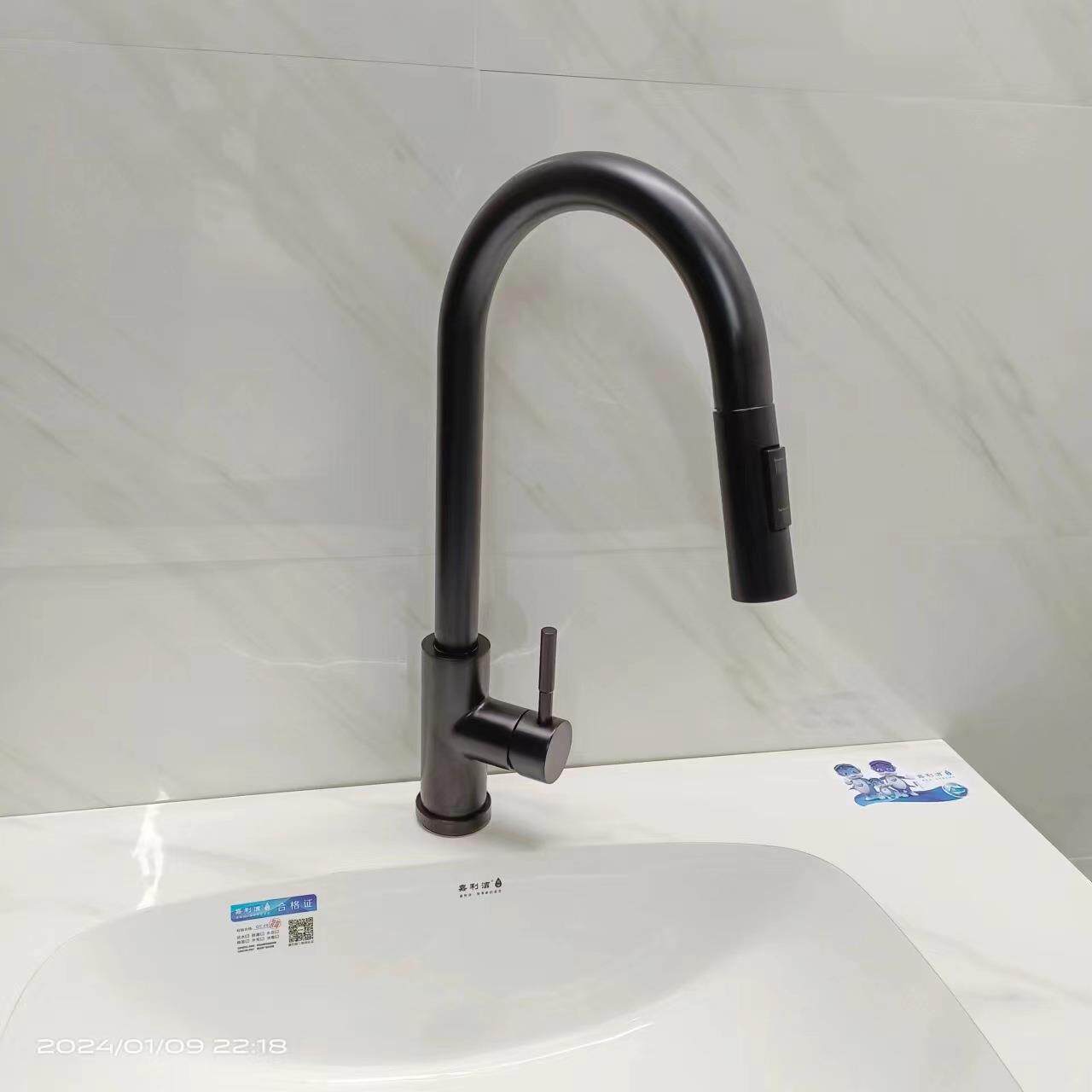 跨境304不锈钢黑色厨房抽拉龙头冷热厨房用龙头厂家直销耐腐蚀