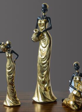 创意复古非洲民族风黑人妇女摆件家居客厅餐厅电视柜装饰树脂工艺