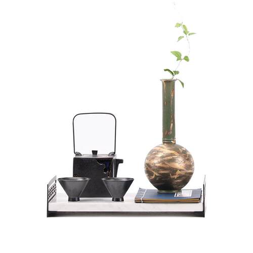 创意新中式金属陶瓷大理石托盘桌面组合摆件客厅茶几样板房装饰品