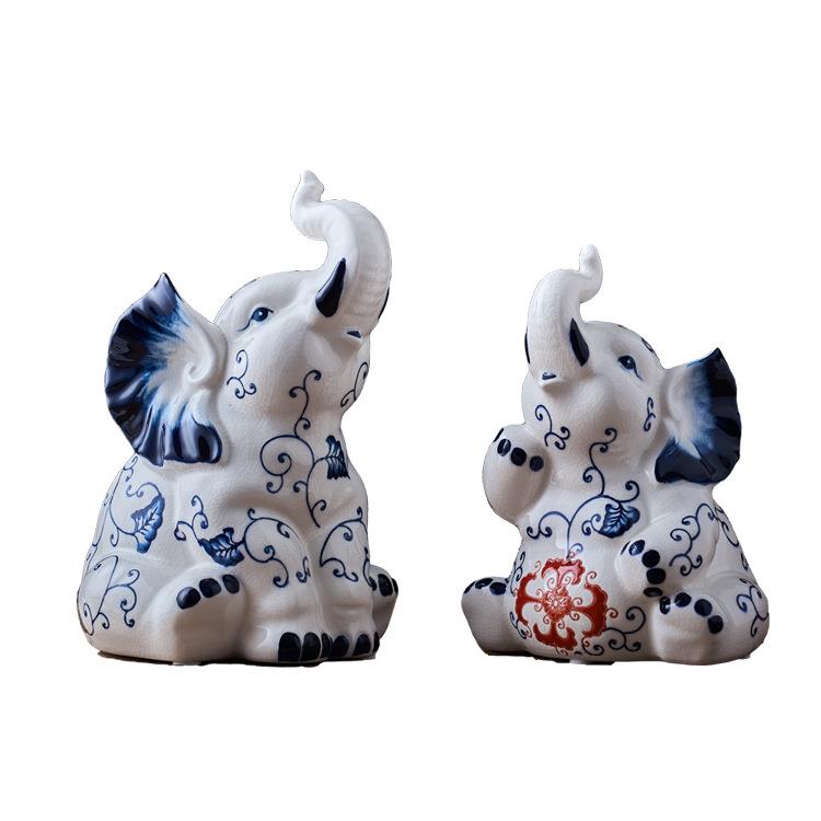 新中式陶瓷工艺品礼品摆件家居客厅电视柜装饰品大象动物陶瓷摆件