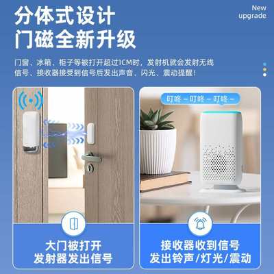 超市冰箱开门提醒器店铺冰柜门铃感应欢迎光临分体门磁防盗报警器