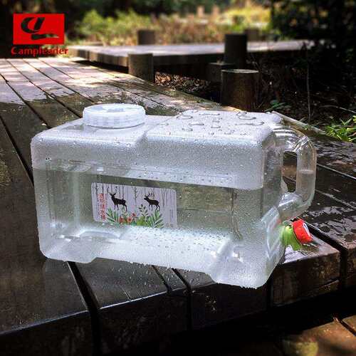 户外储水桶四方PC车载水桶带龙头自驾游车用加厚白色透明水桶22L