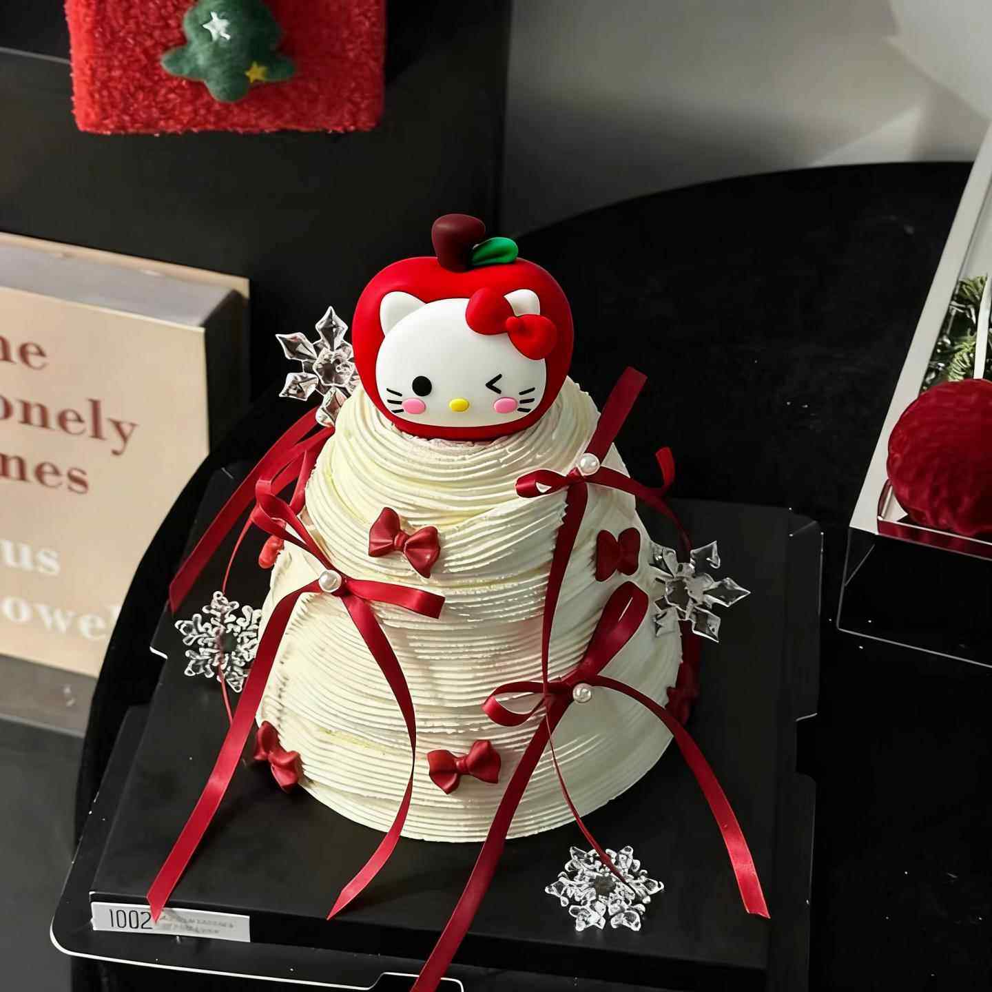 网红圣诞节红色苹果kitty猫摆件装扮插件kt猫许愿树蛋糕装饰摆件