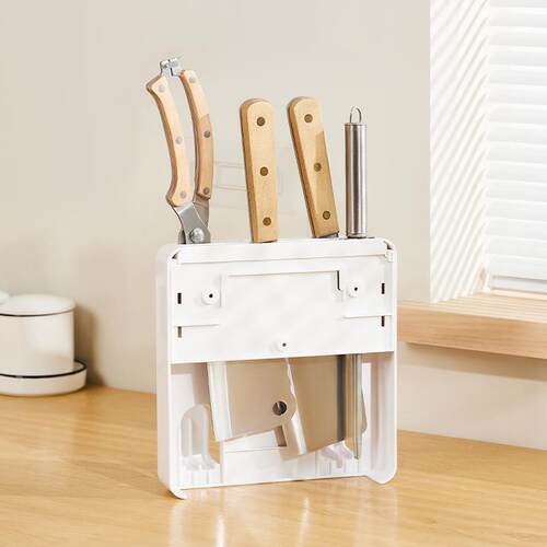 Wall-mounted storage rack for knives and cutting boards, no