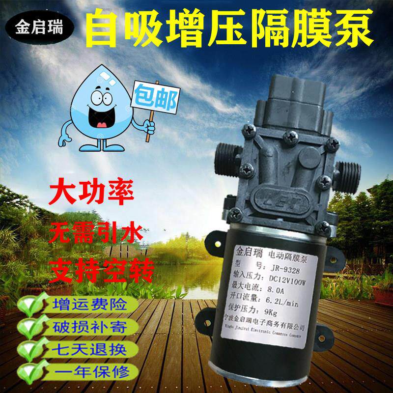 金启瑞12V100W自吸泵小型增压抽水高压水泵微型喷雾器直流洗车水