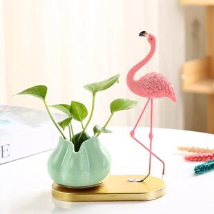 火烈鸟创意绿萝水培花瓶水养植物器皿容器鲜花插家居客厅装 饰摆件