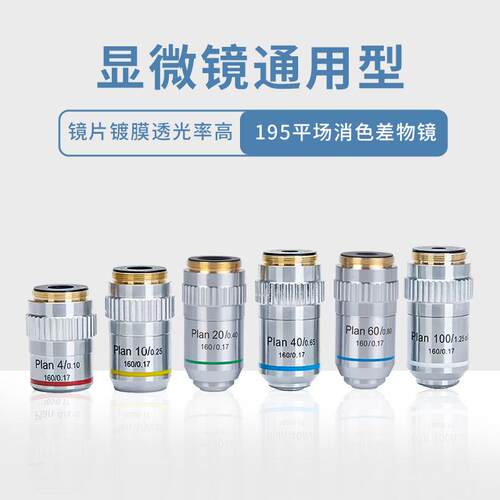 显微镜镜头配件195消色差物镜4X10X20X40X60X100X油镜镜片