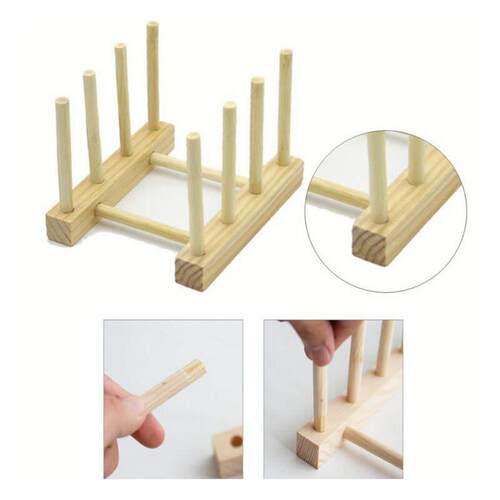 DIY Bamboo Drainer Wooden Dish Rack Plates Holder Kitchen St