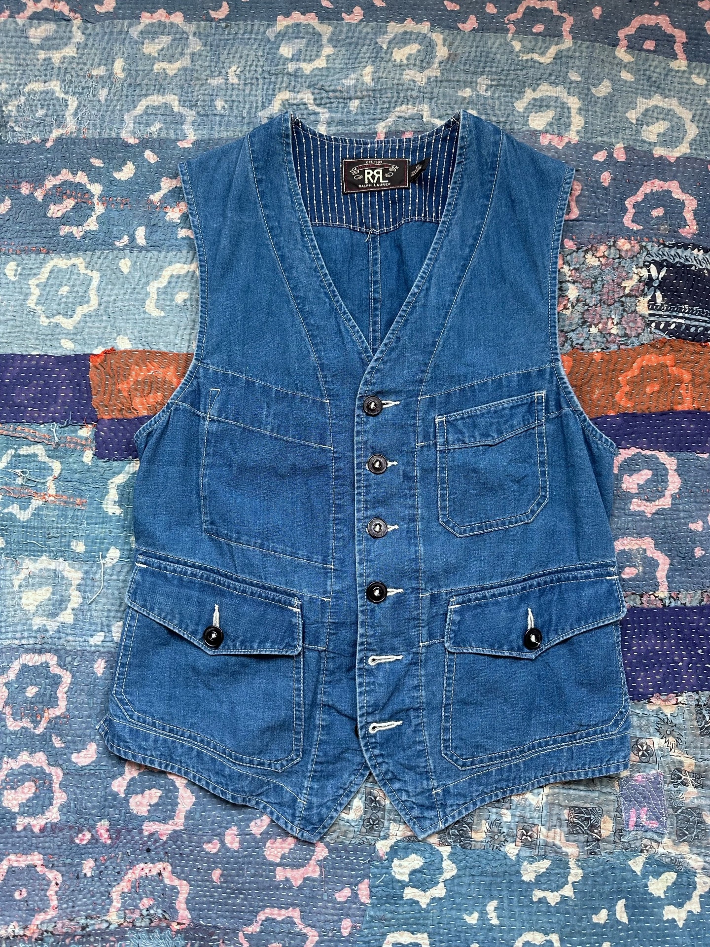 RRL Blue Denim Workwear Vest