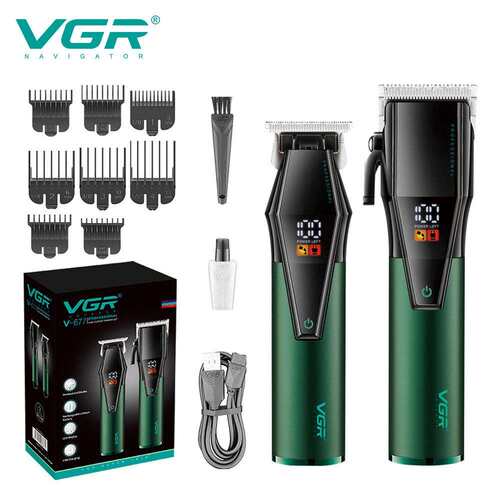 VGR677新款套装专业发廊理发器充电式数显家用子母机雕刻推子