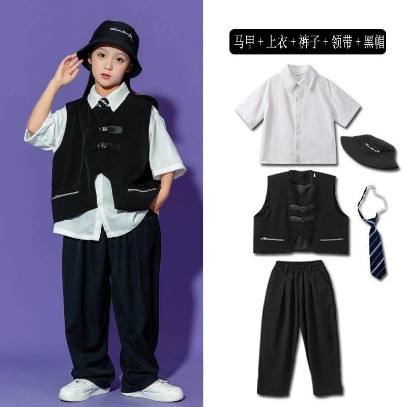 高档儿童套装男孩Hip演-Ho街舞服表服p装夏季衬衫鼓组女孩装合唱