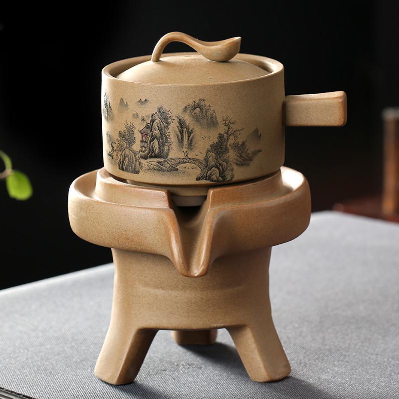 陶瓷懒人旋转石磨自动泡茶壶单个冲茶器家用创意功夫茶具套装配件