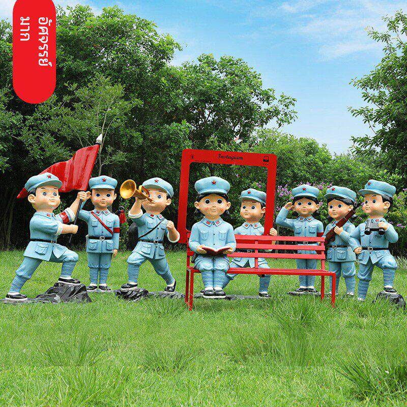 公园林卡通小红军玻璃钢雕塑景区学校八路解放军红色文化人物摆件