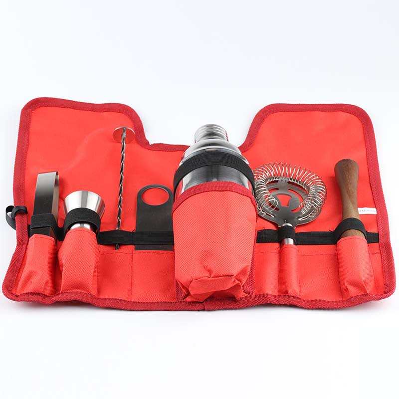 直供新款不锈钢调酒器套装鸡尾酒工具红布袋8件套 LOGO可定