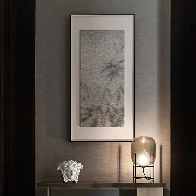 竹影新中式黑白水墨竹子竖版装饰画酒店大堂玄关壁画茶室书房挂画