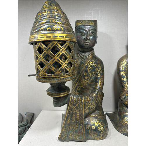 错金长信宫灯高40cm一对重量18.8斤古青铜器收藏