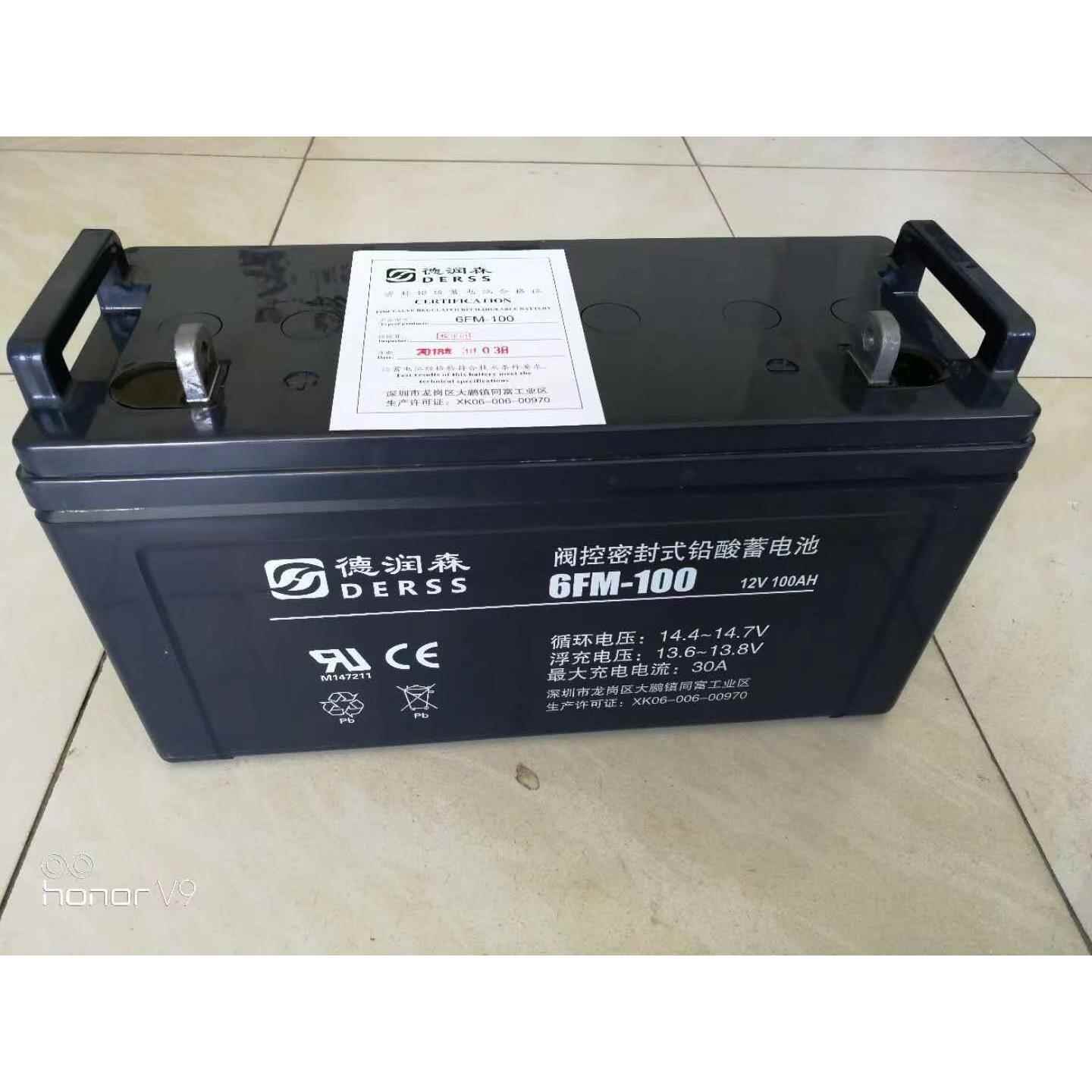 德润森6-FM-100铅酸免维护12v100ah蓄电池后备电源光伏储能专用