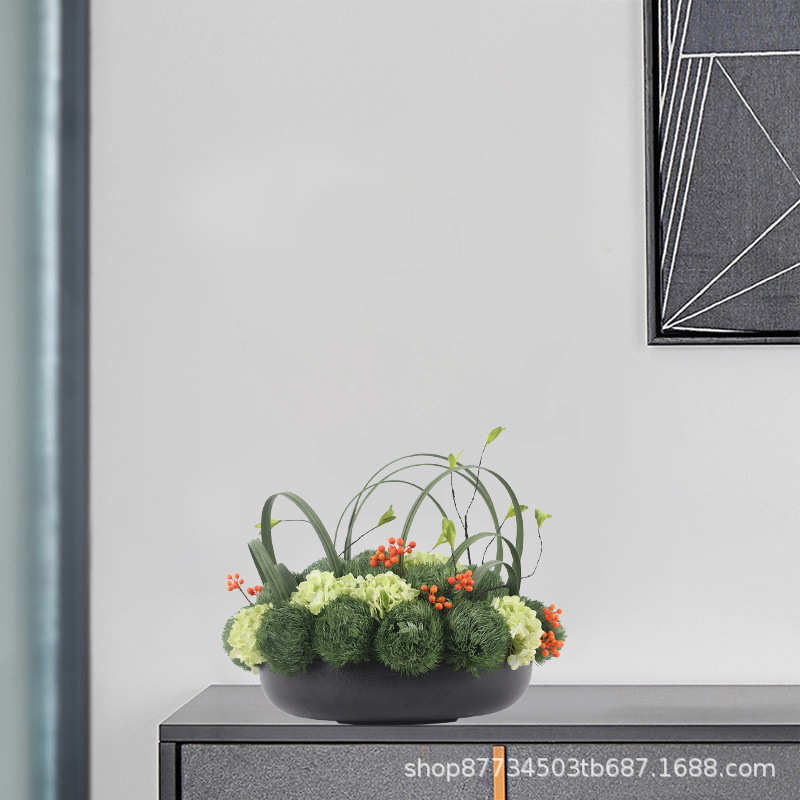 新中式仿真花艺假花盆景绿植摆件客厅家居售楼部茶几玄关软装饰品