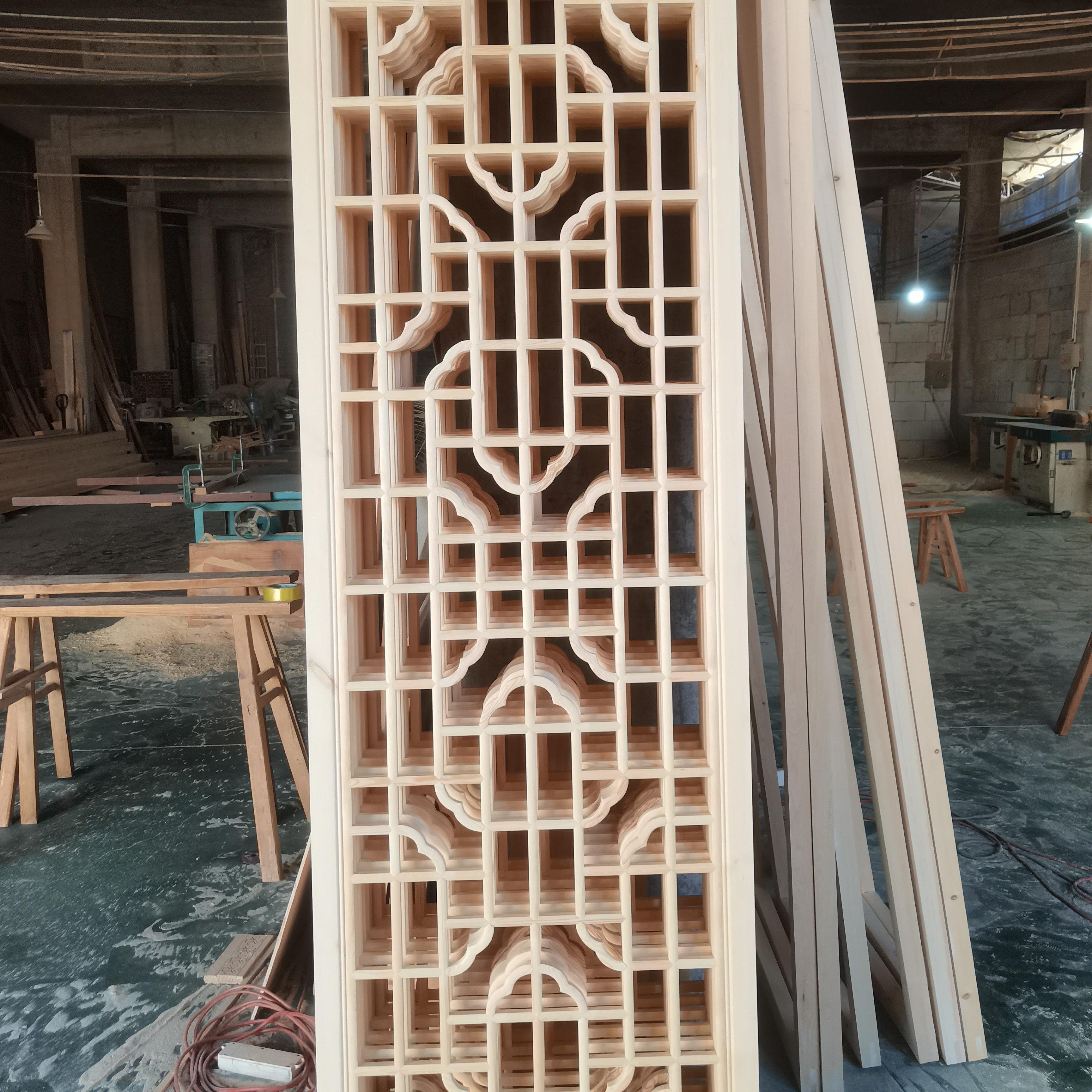 新中式实木花格隔断屏风玄关背景墙镂空雕花木格栅悬吊式天花板