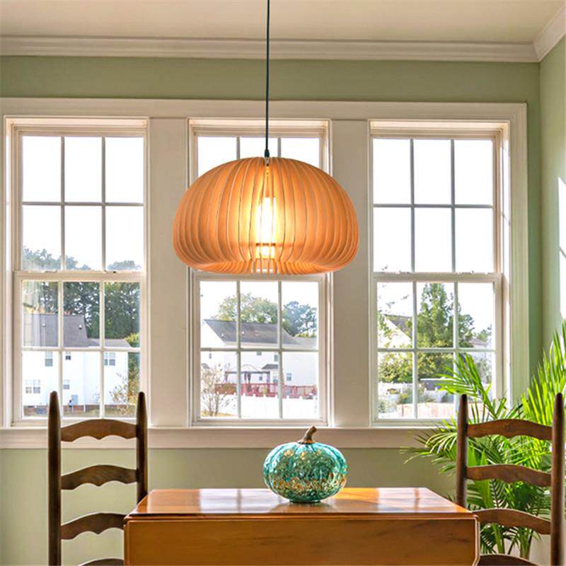 跨境日式木艺灯南瓜圆田厅园餐餐桌吊灯创意个卧室性书环YL-05房