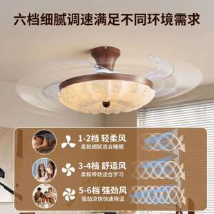 卧室静音隐形家用一体吊扇灯263L 中古风餐厅花纹创意风扇灯新中式