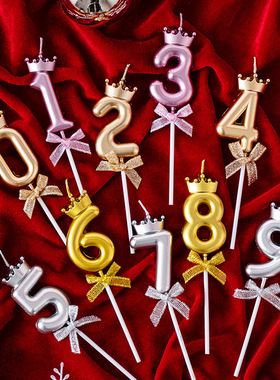 网红创意皇冠蝴蝶结数字蜡烛生日蛋糕装饰插件周岁生日派对装扮