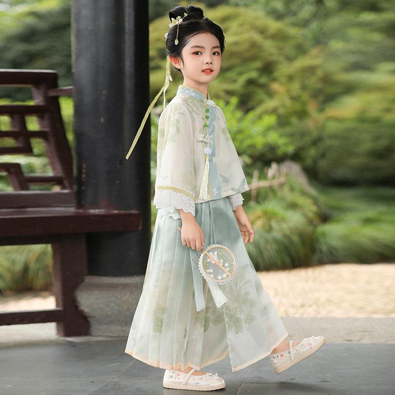 女童马面裙春秋宝宝超仙气新中式古风长袖唐装表演出国学汉服套装