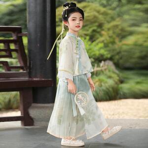 女童马面裙春秋宝宝超仙气新中式古风长袖唐装表演出国学汉服套装
