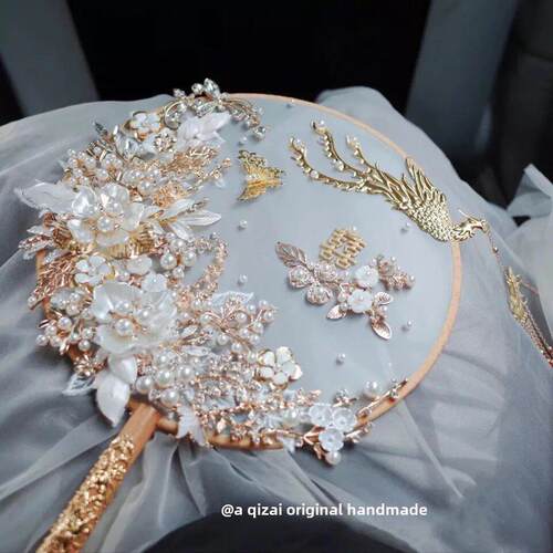 中式新娘结婚婚礼古风团扇秀禾出嫁遮面喜扇手捧花成品diy材料包