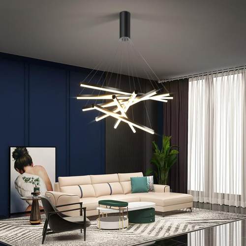 复式楼梯吊灯简现代别约墅挑空条客厅极简创意个性长led线323条灯