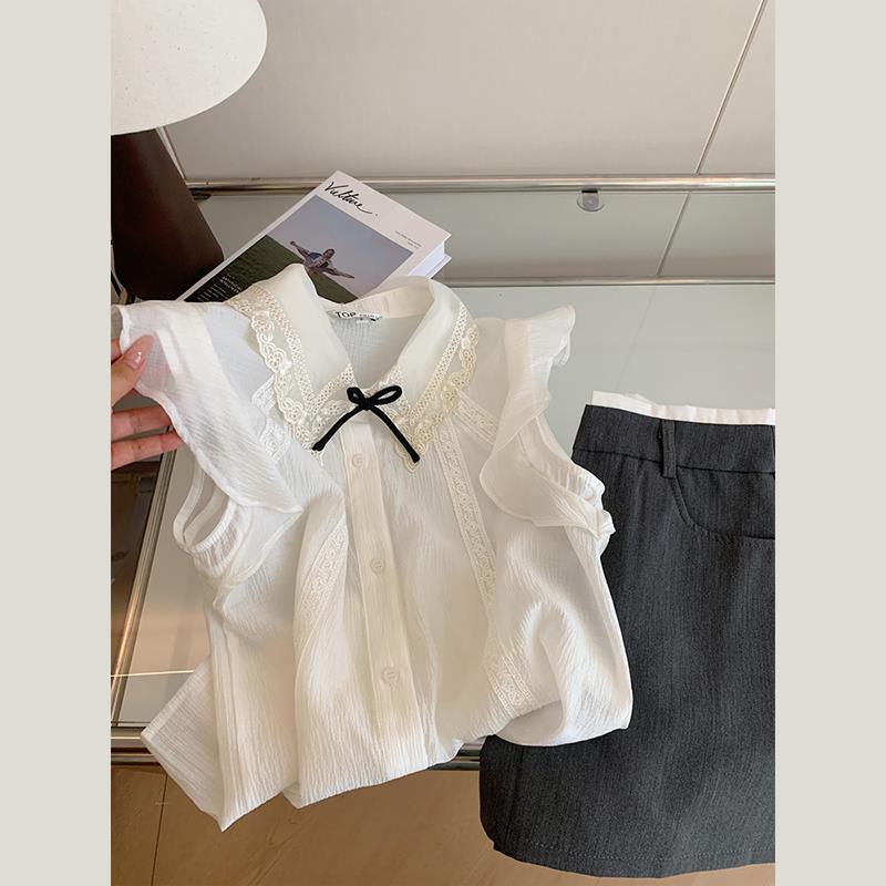 蕾丝翻领衬衫短袖女士小