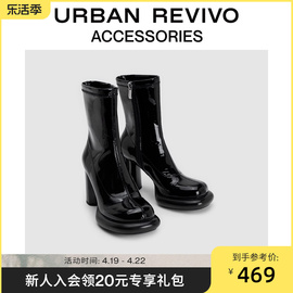 urbanrevivo女靴子漆皮弹力粗高跟，短靴aw48ts2e2001