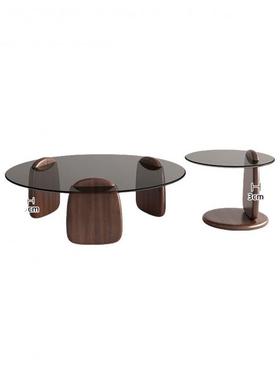 r型茶几客RRA厅家用小户轻i奢意式简约现代创茶桌意圆形组合玻璃