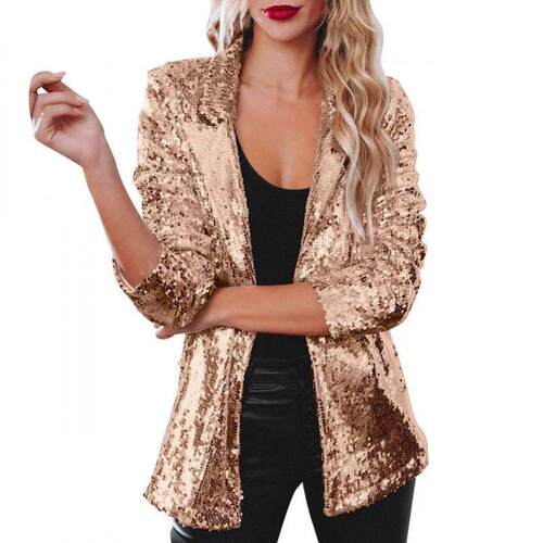 Spring pearl top sequin long sleeved suit jacket