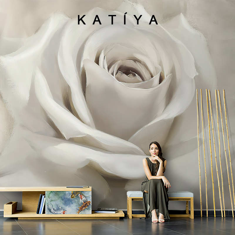 Katiya美式花朵墙布高端艺术涂鸦壁画电视背景墙别墅无缝沙发壁纸