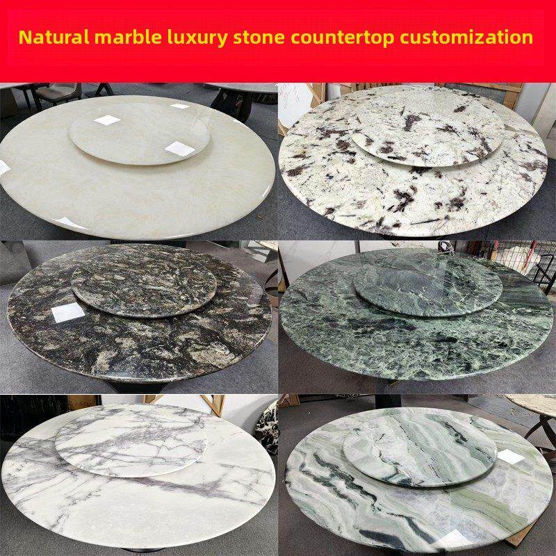 进口天然大理石圆形餐桌转盘豪宅矩形咖啡桌餐桌豪华石定制
