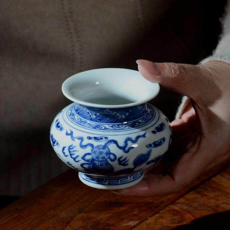 景德镇仿古陶瓷青花釉下彩小号笔洗 小建水 茶水渣斗 水洗