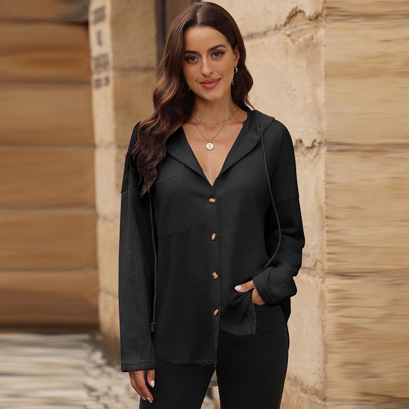 Womens hooded sweatshirt casual style contrast color long