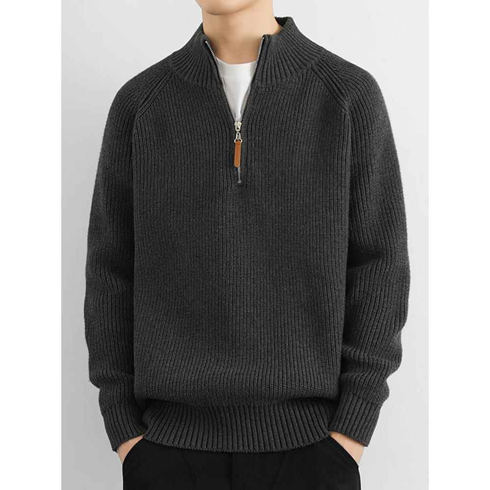 拉炼立领针织衫外套男秋款高领毛衣男潮牌少年保暖毛线衣1215u