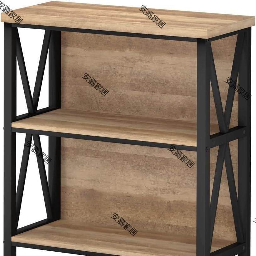 开放式两层书架办公室桌面收纳放置柜储物钢木结构复古置物架落地
