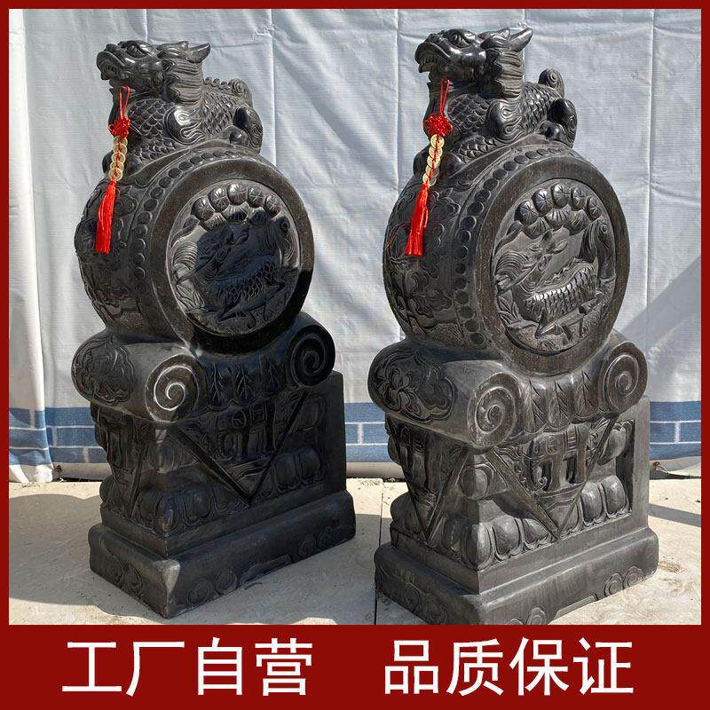 石雕门墩抱鼓石一对庭院门口麒麟貔貅石狮子青石彷古做旧石墩石鼓